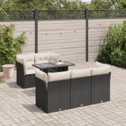 vidaXL Loungegrupp med dynor 6 delar svart konstrotting