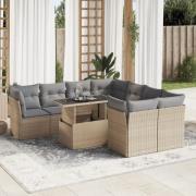 vidaXL Soffgrupp för trädgården med dynor 9 delar beige konstrotting