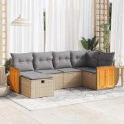 vidaXL Soffgrupp för trädgården med dynor 6 delar beige konstrotting