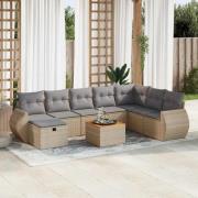 vidaXL Soffgrupp för trädgården med dynor 9 delar beige konstrotting
