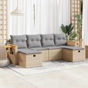 vidaXL Soffgrupp för trädgården med dynor 6 delar beige konstrotting