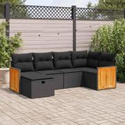 vidaXL Loungegrupp med dynor 6 delar svart konstrotting