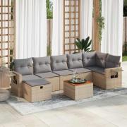 vidaXL Matgrupp för trädgården med dynor 8 delar beige konstrotting
