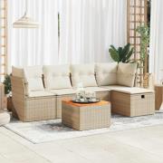 vidaXL Soffgrupp för trädgården med dynor 6 delar beige konstrotting