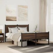 vidaXL Sängram utan madrass metall brun ek 140x190 cm