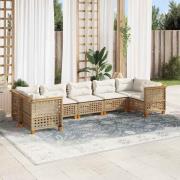 vidaXL Matgrupp för trädgården med dynor 7 delar beige konstrotting