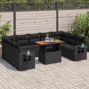 vidaXL Loungegrupp 10 delar med svarta dynor konstrotting