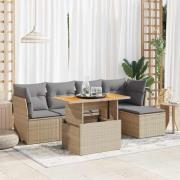 vidaXL Soffgrupp för trädgården med dynor 6 delar beige konstrotting
