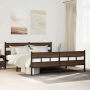 vidaXL Sängram utan madrass metall brun ek 183x213 cm