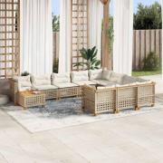 vidaXL Loungegrupp för trädgården m. dynor 11 delar beige konstrotting