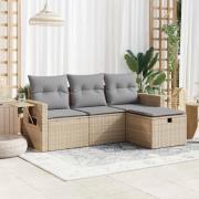 vidaXL Soffgrupp för trädgård med dynor 4 delar beige konstrotting