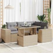 vidaXL Soffgrupp för trädgården med dynor 5 delar beige konstrotting