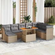vidaXL Soffgrupp för trädgården med dynor 9 delar beige konstrotting