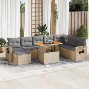 vidaXL Soffgrupp för trädgården med dynor 9 delar beige konstrotting