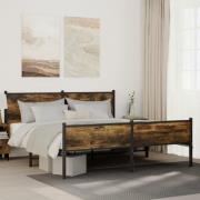 vidaXL Sängram utan madrass metall rökfärgad ek 183x213 cm