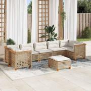 vidaXL Matgrupp för trädgården med dynor 8 delar beige konstrotting