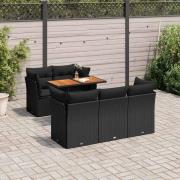 vidaXL Loungegrupp med dynor 6 delar svart konstrotting