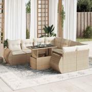 vidaXL Soffgrupp för trädgården med dynor 9 delar beige konstrotting