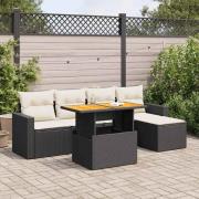 vidaXL Loungegrupp med dynor 6 delar svart konstrotting