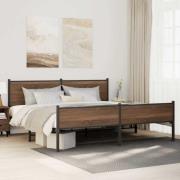 vidaXL Sängram utan madrass metall brun ek 193x203 cm