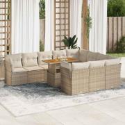 vidaXL Loungegrupp för trädgården m. dynor 11 delar beige konstrotting