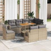 vidaXL Soffgrupp för trädgården med dynor 9 delar beige konstrotting