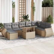 vidaXL Soffgrupp för trädgården med dynor 9 delar beige konstrotting