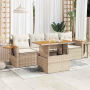 vidaXL Soffgrupp för trädgården med dynor 5 delar beige konstrotting