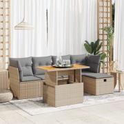 vidaXL Trädgårdssoffset med dynor 6 delar beige konstrotting akaciaträ