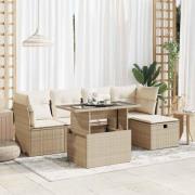 vidaXL Soffgrupp för trädgården med dynor 6 delar beige konstrotting