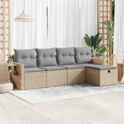 vidaXL Soffgrupp för trädgården med dynor 5 delar beige konstrotting
