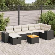 vidaXL Loungegrupp för trädgården med dynor 8 delar svart konstrotting