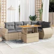 vidaXL Soffgrupp för trädgården med dynor 6 delar beige konstrotting