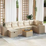vidaXL Matgrupp för trädgården med dynor 8 delar beige konstrotting