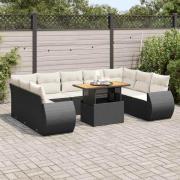 vidaXL Loungegrupp 10 delar med svarta dynor konstrotting