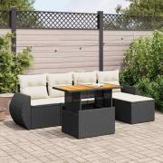 vidaXL Loungegrupp med dynor 6 delar svart konstrotting