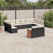 vidaXL Loungegrupp med dynor 12 delar svart konstrotting