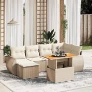 vidaXL Matgrupp för trädgården med dynor 7 delar beige konstrotting
