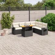 vidaXL Soffgrupp för trädgården med dynor 7 delar svart konstrotting