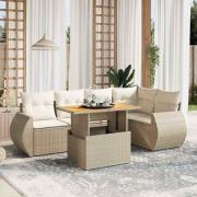 vidaXL Soffgrupp för trädgården med dynor 6 delar beige konstrotting