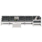 vidaXL Loungegrupp med dynor 7 delar vit massiv furu