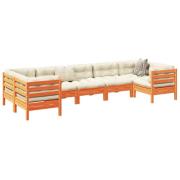 vidaXL Soffgrupp för trädgården med dynor 7 delar vaxbrun massiv furu