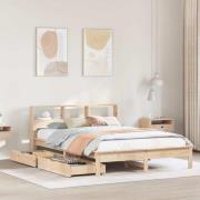 vidaXL Säng med bokhylla utan madrass 140x190cm massiv furu