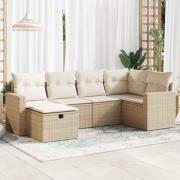 vidaXL Soffgrupp för trädgården med dynor 6 delar beige konstrotting