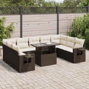 vidaXL Loungegrupp 10 delar med brun dynor konstrotting