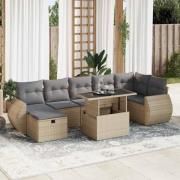 vidaXL Matgrupp för trädgården med dynor 8 delar beige konstrotting