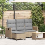 vidaXL Fällbar trädgårdssoffa med dynor L-formad beige konstrotting