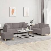 vidaXL Soffgrupp med kuddar 3 delar taupe tyg
