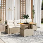 vidaXL Soffgrupp för trädgården med dynor 5 delar beige konstrotting