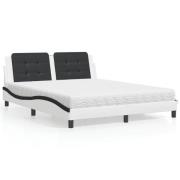 vidaXL Bed with Mattress "Zadar" White and Black 160x200 cm Faux Leath...